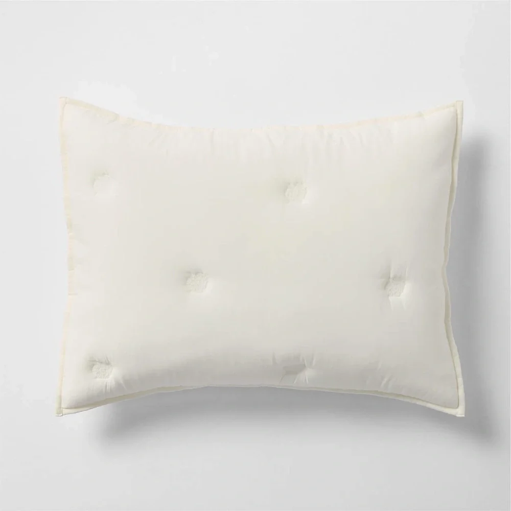 NWT Crate & Barrel Organic Cotton Voile Pampas Ivory Queen Bed Sham
